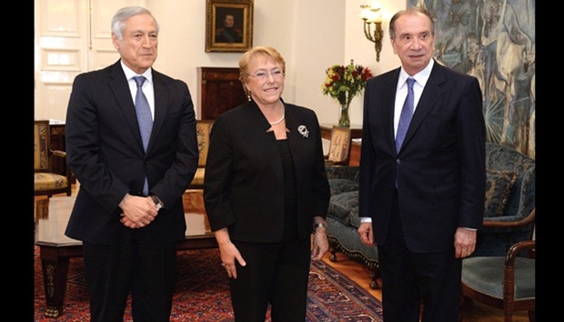 Chileu2019s President Michelle Bachelet, Brazilu2019s Foreign Minister Aloysio Nunes (right) and his Chilean counterpart Heraldo Munoz meet at the government house in Santiago.