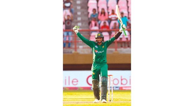 Pakistanu2019s Shoaib Malik celebrates winning the third and final ODI against West Indies in Providence, Guyana, on Tuesday. (AFP)