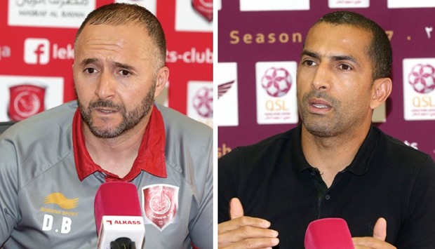 Lekhwiya coach Djamel Belmadi (left) and Jaish coach Sabri Lamouchi.  PICS: Othman Iraqi