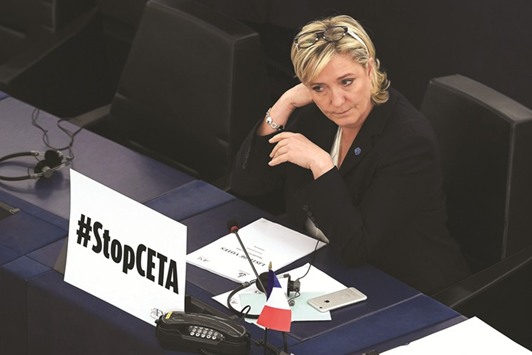 Le Pen is seen in this February 15 file picture at the European Parliament in Strasbourg, France.