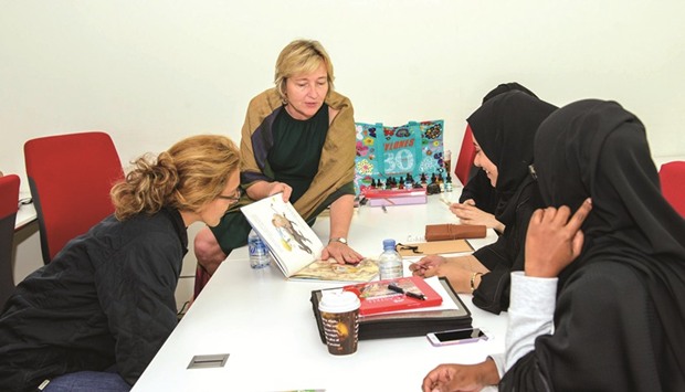 Krause with illustrators during the workshop.
