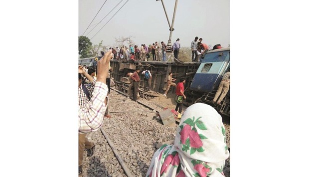 Rescue operations underway at the site where at least eight coaches of Rajya Rani Express derailed near Rampur in Uttar Pradesh yesterday.