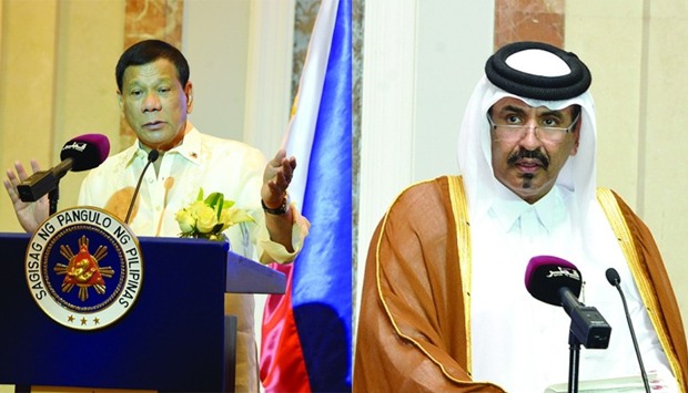 Philippine President Rodrigo R Duterte and Qatar Chamber vice chairman Mohamed bin Towar al-Kuwari