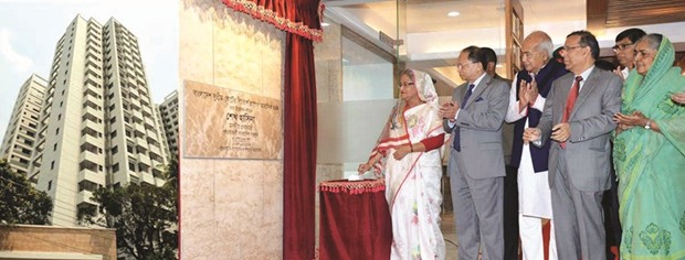 Sheikh Hasina inaugurating the newly constructed Judges Complex in Dhaka yesterday. Chief Justice Surendra Kumar Sinha is also seen (to her left).