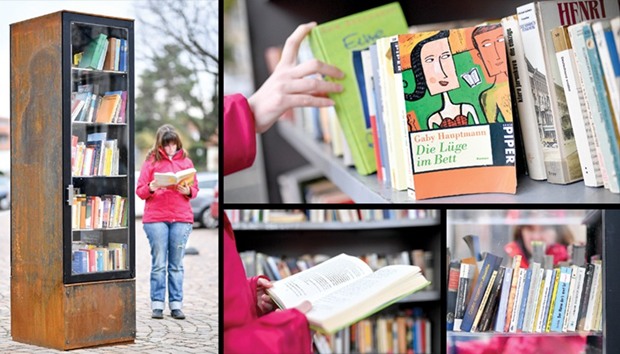 Public bookshelves like this one in the German city of Heidelberg allow readers to borrow and keep books as they please.