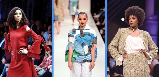 Models present designs of students from Fashion Design programme of Virginia Commonwealth University in Qatar (VCUQatar).