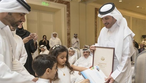 HE the Prime Minister and Interior Minister Sheikh Abdullah bin Nasser bin Khalifa al-Thani launching the National Autism Plan 2017-2021 on Monday as other dignitaries look on.
