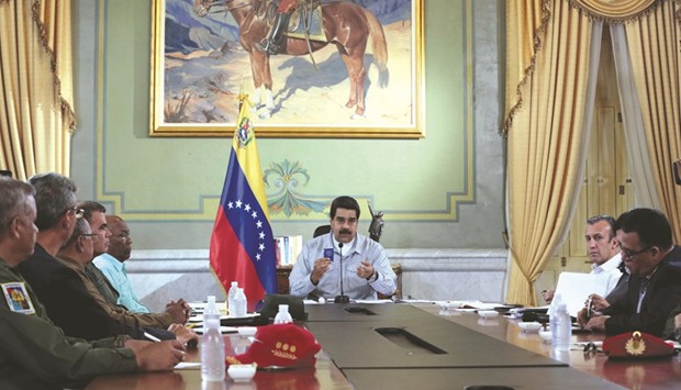 Venezuelau2019s President Nicolas Maduro speaks during a meeting with ministers at Miraflores Palace in Caracas, Venezuela.