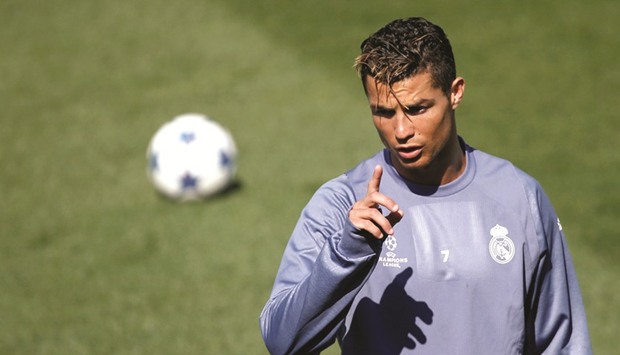 I GOT THIS: Real Madridu2019s Cristiano Ronaldo during training yesterday in Madrid, Spain ahead of their UEFA Champions League quarter-final against Bayern Munich.