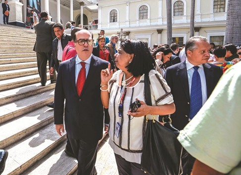 Venezuela National Assembly president Julio Borges (left) stands outside the Congress building in Caracas yesterday. Most of the parliament yesterday asked the armed forces to stop u201crepressionu201d in opposition demonstrations and be loyal to the constitution.