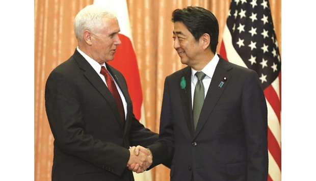US VP Mike Pence meets with Japanu2019s Prime Minister Shinzo Abe at Abeu2019s official residence in Tokyo.