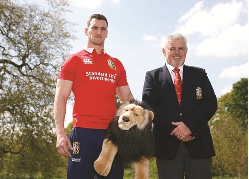 British & Irish Lions captain Sam Warburton poses with head coach Warren Gatland after the squad announcement yesterday. (Reuters)