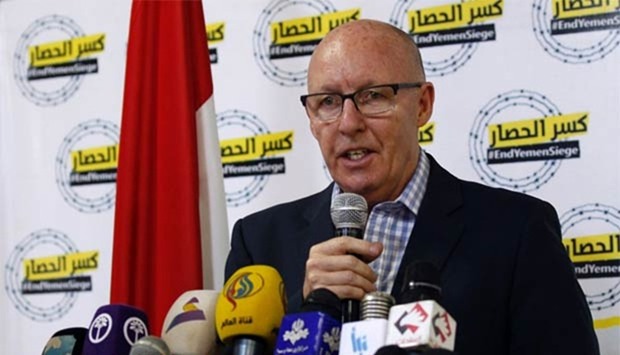 United Nations Humanitarian Coordinator in Yemen Jamie McGoldrick addresses a press conference in Sanaa on Wednesday.