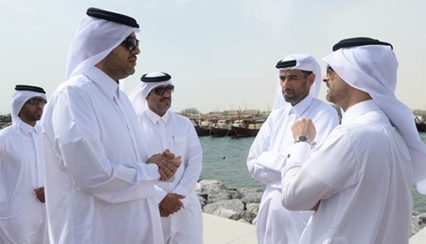 Senior Mwani Qatar officials at the renovated Al Wakrah Harbour on Thursday. Pictures: Noushad Thekkayil