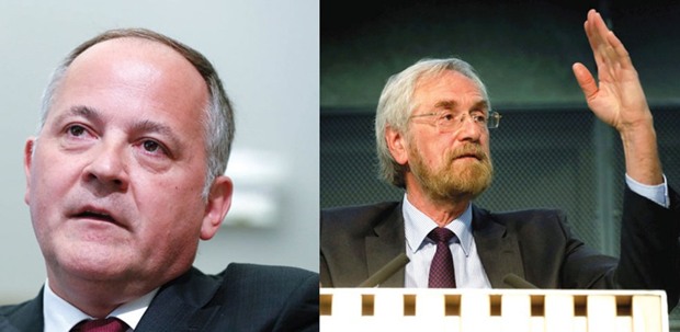 In the last round of speeches before a week-long quiet period ahead of the next policy meeting, Executive Board members Benoit Coeure (left) and Peter Praet agreed that the euro-area recovery has become broad-based, while diverging on whether the risks to that outlook are still skewed to the downside.
