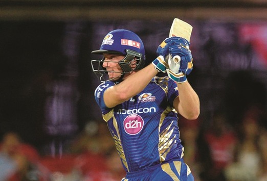 Mumbai Indians Jos Buttler plays a shot against Kings XI Punjab during the IPL match at the Holkar Stadium in Indore yesterday. (AFP)
