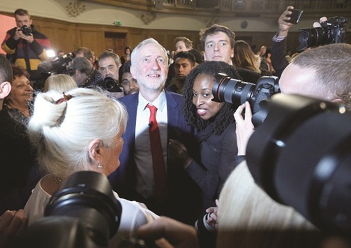 Opposition Labour Partyu2019s leader Jeremy Corbyn leaves after giving a speech in central London yesterday.