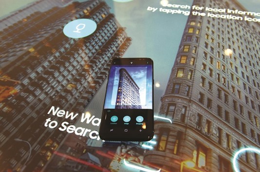 The new Samsung S8, incorporating its virtual assistant Bixby, on display for the press after a news conference in New York (file). Bixby is the new kid on the block of personal digital assistants and is likely to face a rough reception in a neighbourhood dominated by tech sector rivals.