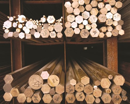 Copper rods are organised on a rack at a hardware store in Shanghai. Copper bulls ruled the market from late October to mid-February as prices surged on rebounding Chinese demand and mine disruptions.