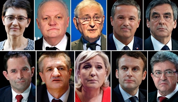 A combination picture shows candidates for the French 2017 presidential election