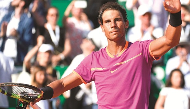 Rafael Nadal of Spain reacts after defeating David Goffin of Belgium Monte Carlo Masters semi-final. (Reuetrs)