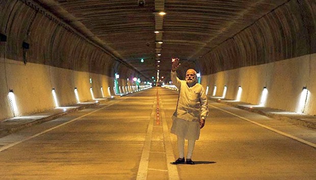 Prime Minister Narendra Modi visits the Chenani-Nashri Tunnel in Jammu Kashmir yesterday.