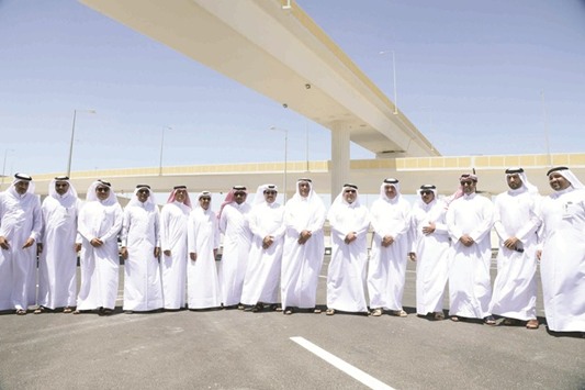 Officials and dignitaries at one of the interchanges of G-Ring Road, which was opened yesterday. They were briefed on the progress of the G-Ring Road project, which extends for 22km to connect Hamad International Airport with the Orbital Highway at a total cost of approximately QR4bn. PICTURE: Noushad Thekkayil
