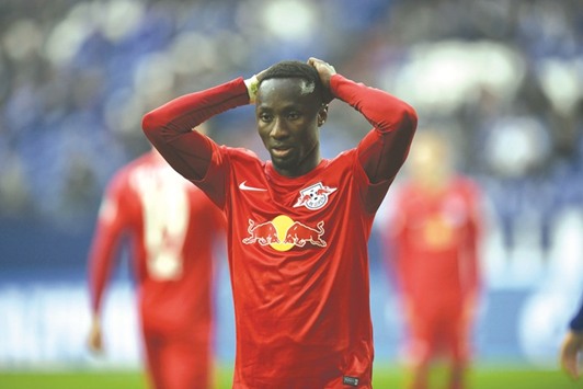 Leipzigu2019s Guinean midfielder Nabi Keita reacts during the Bundesliga match against FC Schalke in Gelsenkirchen yesterday.