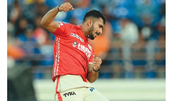 Kings XI Punjabu2019s KC Cariappa celebrates the wicket of Gujarat Lionsu2019 Akshdeep Nath during the Indian Premier League match in Rajkot yesterday. (AFP)