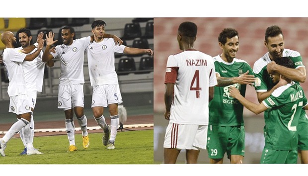 Messaimeer (left) and Al Ahli players celebrate their wins in the second round of the Emir Cup yesterday.