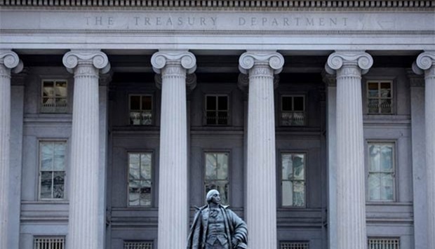 A view of the US Treasury in Washington, DC. The United States has imposed ,sweeping sanctions, on Syrian government officials over suspected sarin attack on civilians earlier this month,
