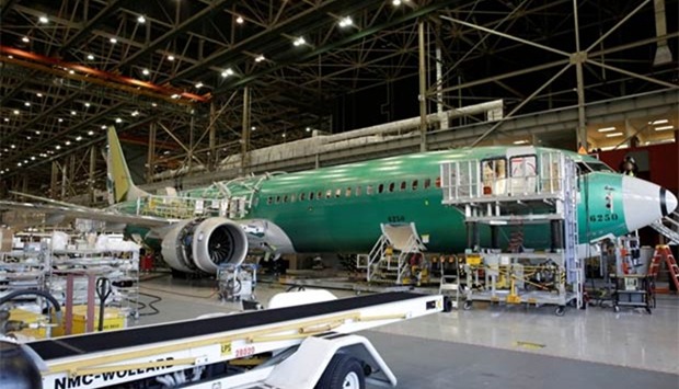Boeing's new 737 MAX-9 is pictured under construction at its production facility in Renton, Washington in February this year.
