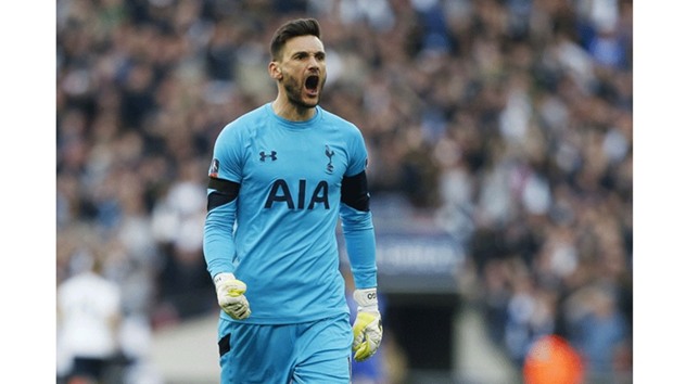 File picture of Tottenham Hotspuru2019s French goalkeeper Hugo Lloris reacting during the FA Cup semi-final between Tottenham Hotspur and Chelsea at Wembley stadium.