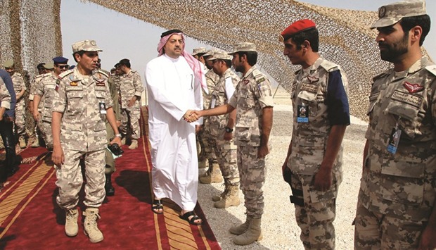 HE the Minister of State for Defence Affairs Dr Khalid bin Mohamed al-Attiyah meeting the armed forces personnel who took part in the Citadel 3 exercise.