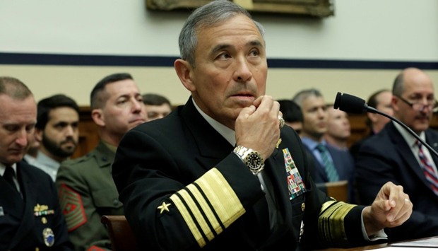The Commander of the US Pacific Command, Admiral Harry Harris, testifies before a House Armed Services Committee hearing on ,Military Assessment of the Security Challenges in the Indo-Asia-Pacific Region, on Capitol Hill in Washington.