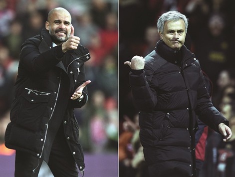 A combination of file pictures shows Manchester Cityu2019s Spanish manager Pep Guardiola (L) and Manchester Unitedu2019s Portuguese manager Jose Mourinho.