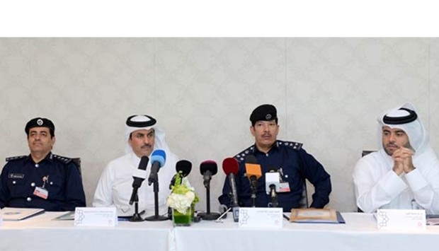 Airport Passports Department director Col Mohamed Rashid al-Mazroui, Qatar Civil Aviation Authority chairman Abdullah bin Nasser Turki al-Subaiei, Airport Security Department director Brig Essa Arrar al-Rumaihi and HIA's chief operating officer engineer Badr Mohamed al-Meer at the press conference at HIA on Wednesday. PICTURE: Shaji Kayamkulam.