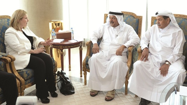 Rekik (left) stresses a point during a meeting with HE Sheikh Faisal (centre), while al-Kaabi looks on. PICTURE: Thajudheen