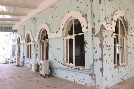 Bullet holes are seen on the wall of a mosque at the military headquarters where the Taliban attack occurred last week in Mazar-i-Sharif, northern Afghanistan April 25, 2017.