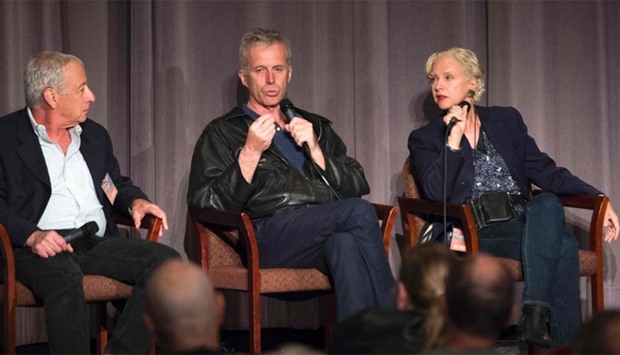 Director Bruno Dumont (C) attends a Q&A during the Colcoa French Film Festival