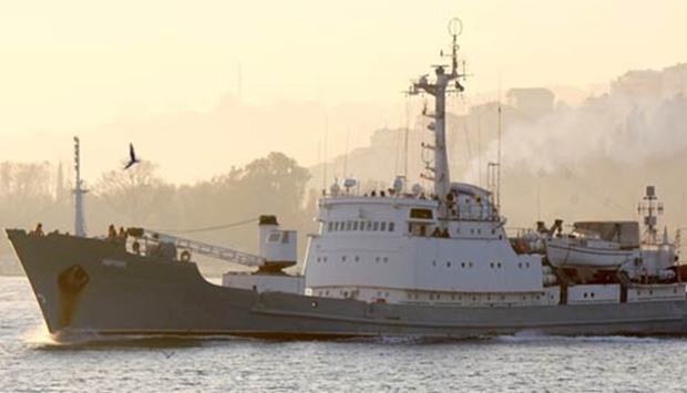 Russian Navy's reconnaissance ship Liman sails in the Bosphorus in Istanbul in this November 18, 2015 file picture.
