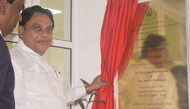 Sri Lankan ambassador PDSPA Liyanage declares open the new primary school.