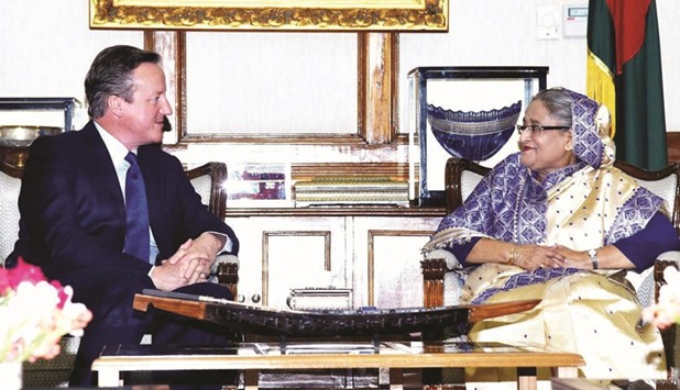 Prime Minister Sheikh Hasina with David Cameron in Dhaka yesterday.