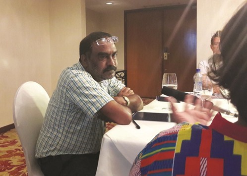 Hussain Rasheed speaks with reporters in Colombo yesterday.