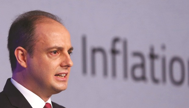 Turkeyu2019s central bank governor Murat Cetinkaya speaks at a news conference in Istanbul (file). The bank now expects the inflation rate to be 8.5% at the end 2017, half a percentage point higher than it forecast three months ago, Cetinkaya told reporters in Istanbul on Friday.