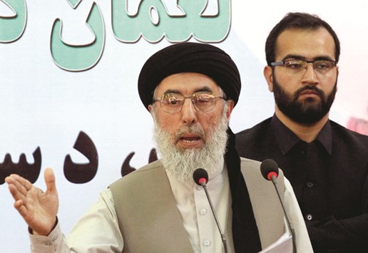 Afghan warlord Gulbuddin Hekmatyar speaks to supporters in Laghman province, Afghanistan, yesterday.