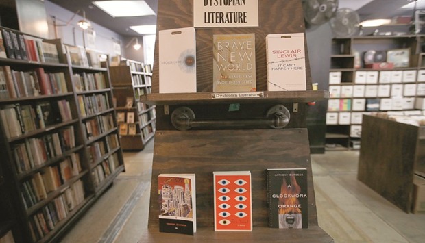 STACKED: Display of dystopian literature at The Last Bookstore in Los Angeles, California.