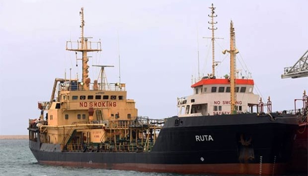The Ruta oil tanker flying the Ukranian flag is seen at the Tripoli seaport, after it was seized by the Libyan Navy off the coastal city of Zuwara, about 160 km west of Tripoli.