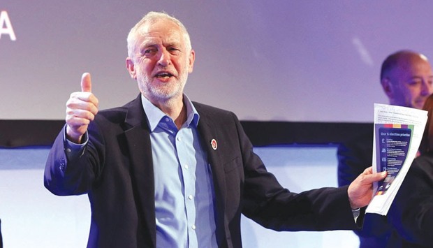 Jeremy Corbyn gestures after speaking at the National Association of Head Teachers conference in Telford yesterday.