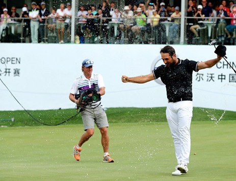 Franceu2019s Alexander Levy celebrates his China Open win in Beijing yesterday. (AFP)